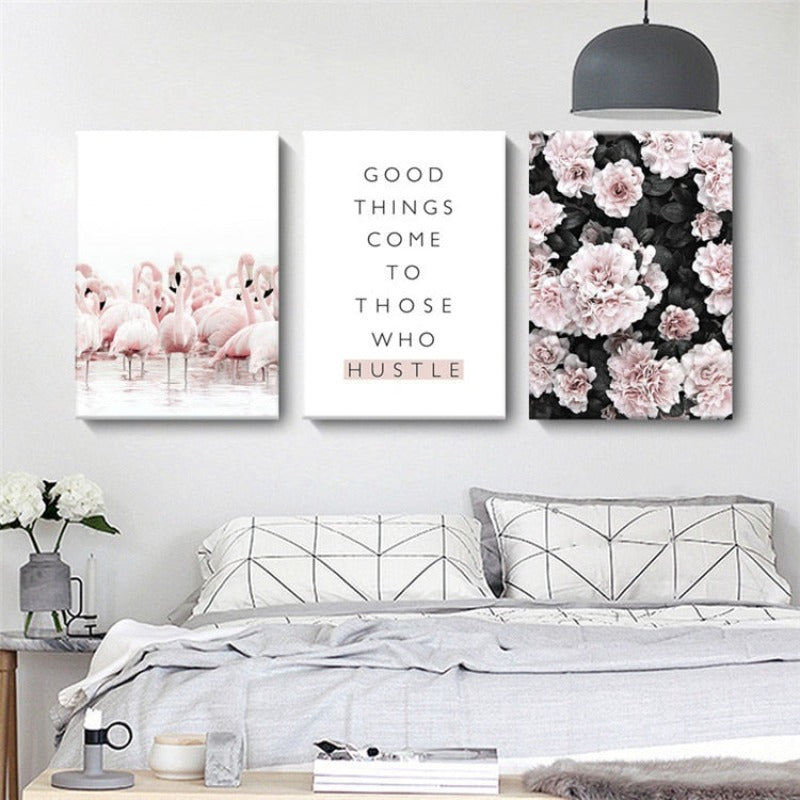 Moderne rosa Flamingo-blomsterbilde på lerret