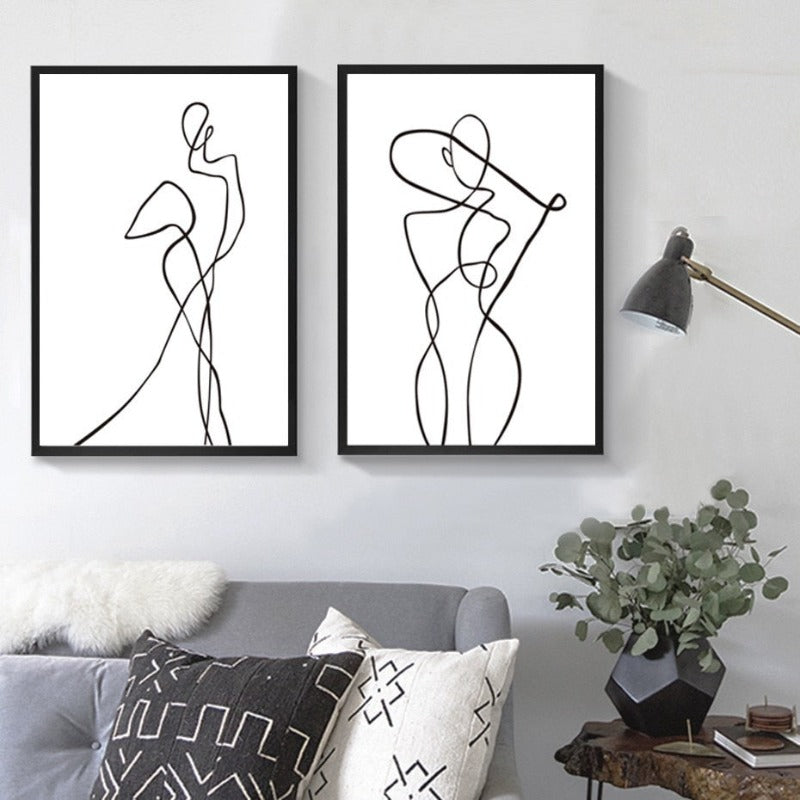 Abstract Minimalist Curve Figure Black and White - Canvas Wall Art Painting | Skanto