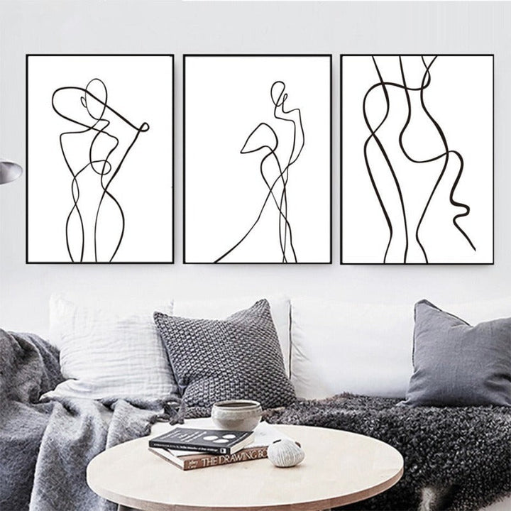 Abstract Minimalist Curve Figure Black and White - Canvas Wall Art Painting | Skanto