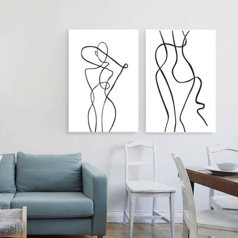 Abstract Minimalist Curve Figure Black and White - Canvas Wall Art Painting | Skanto