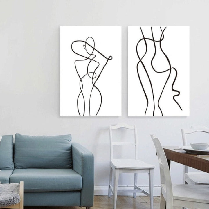 Abstract Minimalist Curve Figure Black and White - Canvas Wall Art Painting | Skanto