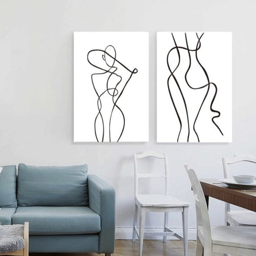 Abstract Minimalist Curve Figure Black and White - Canvas Wall Art Painting | Skanto