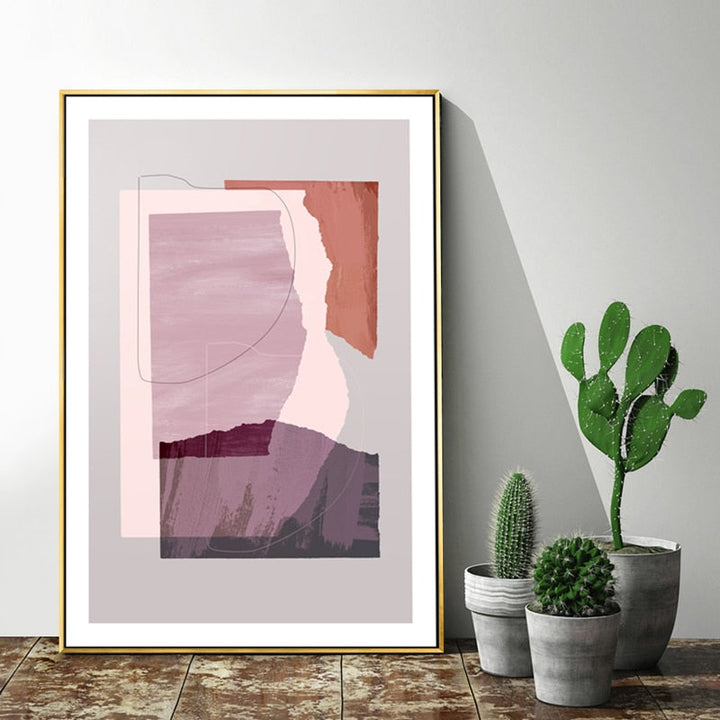 Marmor Blå Rosa Trykk - Lerret Veggkunst Maleri