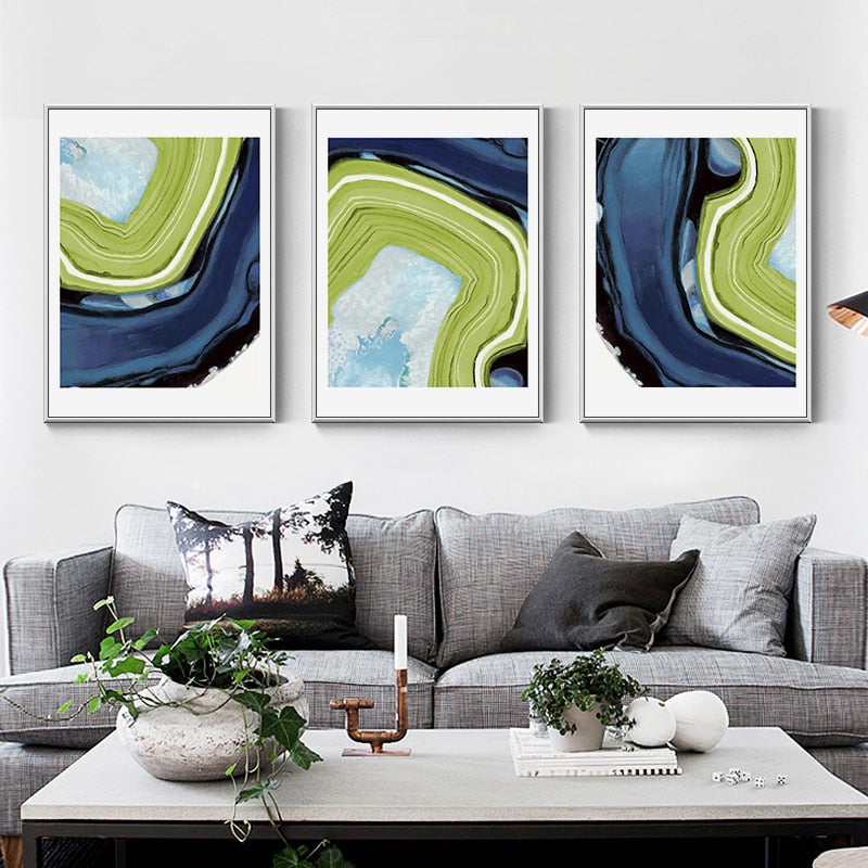 Abstract Blue Green Marble - Canvas Wall Art Painting | Skanto