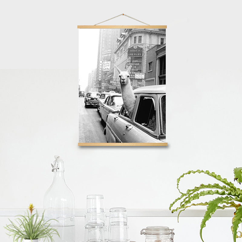 Alpaca in a Taxi - Canvas Wall Art Painting | Skanto