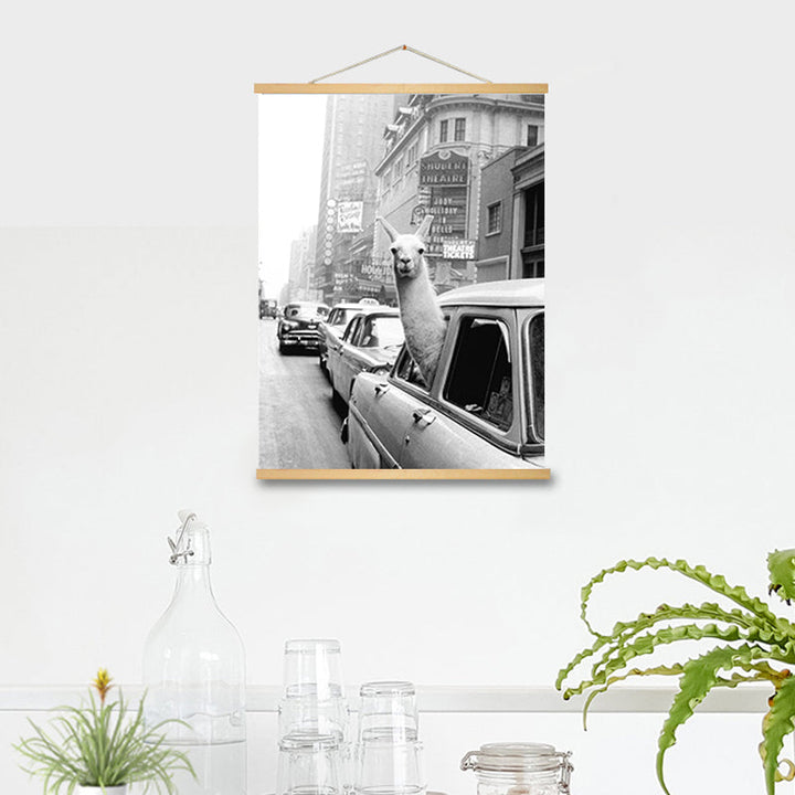 Alpaca in a Taxi - Canvas Wall Art Painting | Skanto