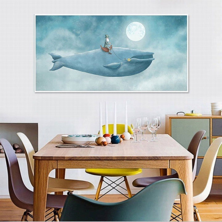 Abstract Whale in the Blue Sky - Canvas Wall Art Painting | Skanto