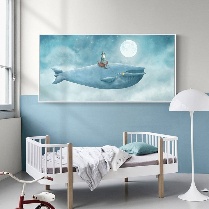 Abstract Whale in the Blue Sky - Canvas Wall Art Painting | Skanto