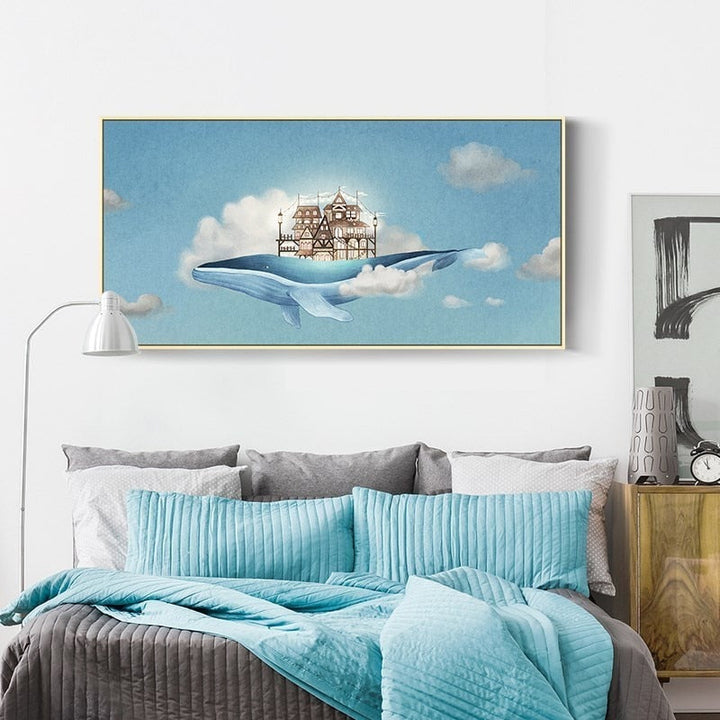 Abstract Whale in the Blue Sky - Canvas Wall Art Painting | Skanto