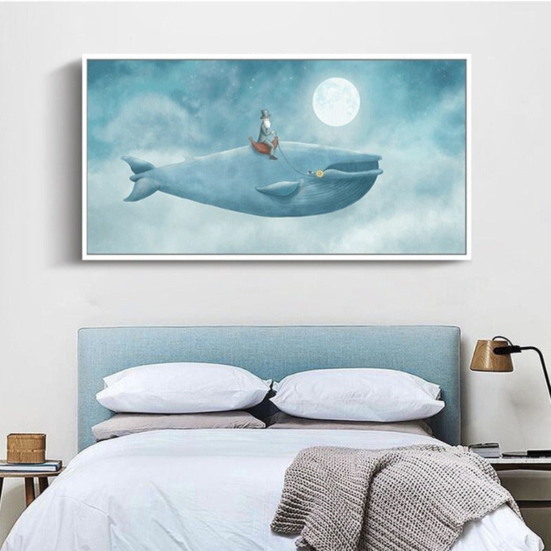 Abstract Whale in the Blue Sky - Canvas Wall Art Painting | Skanto