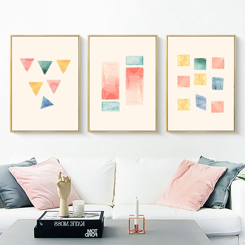 Geometriske Akvarelltrykk Plakat - Lerret Veggkunst Maling