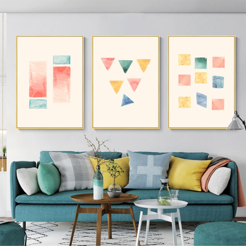 Geometriske Akvarelltrykk Plakat - Lerret Veggkunst Maling