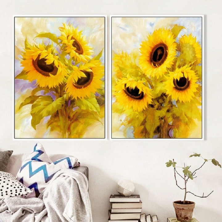 Moderne Solsikke Veggkunst Blomster - Lerret Veggkunst Maleri