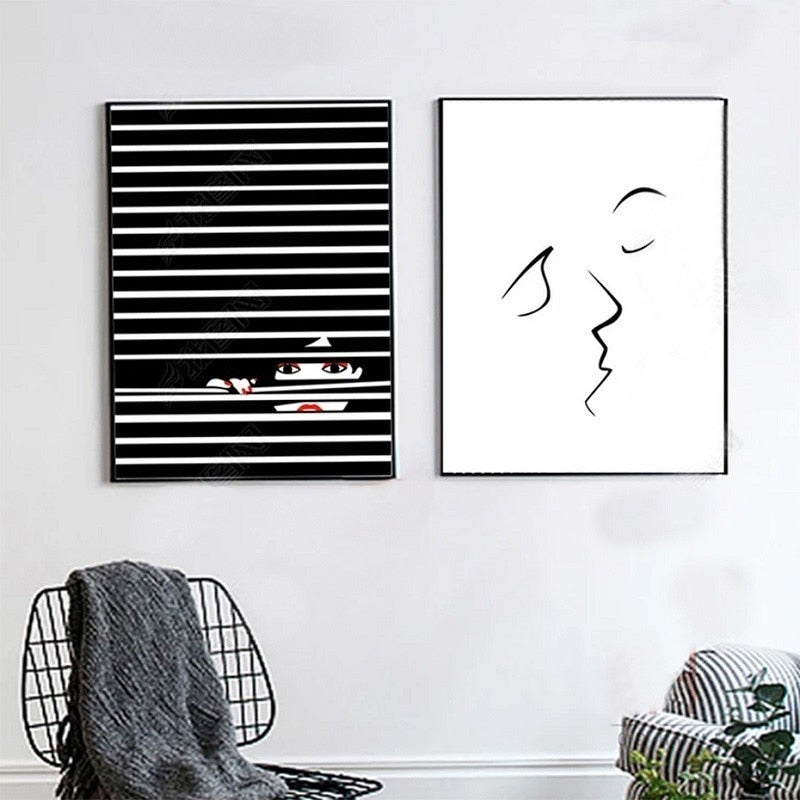 Fashion Kvinner Abstrakt Kyss Plakat Voyeur - Lerret Veggkunst Maleri