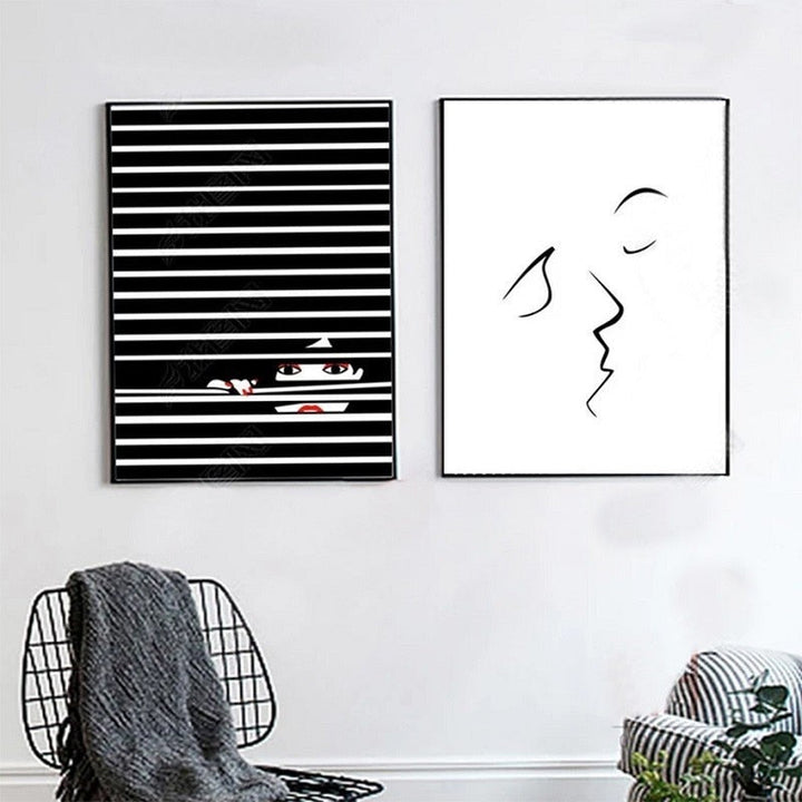 Fashion Kvinner Abstrakt Kyss Plakat Voyeur - Lerret Veggkunst Maleri
