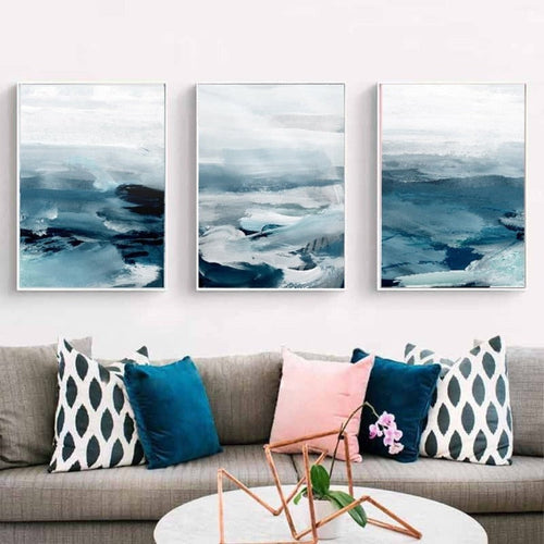 Abstract Landscape Mountain Blue Nordic - Canvas Wall Art Painting | Skanto
