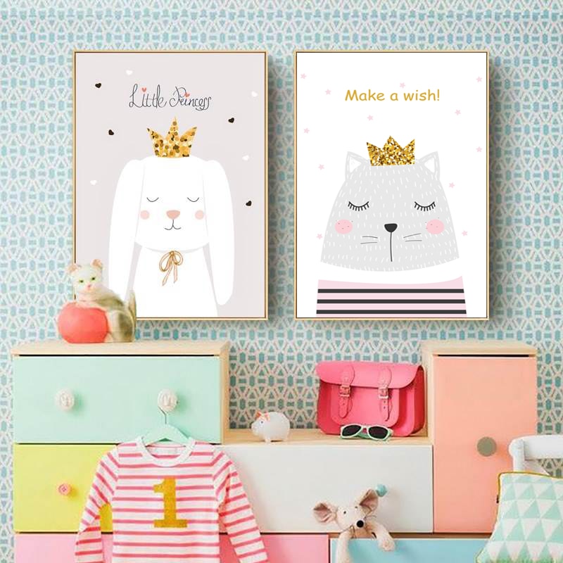 Moderne rosa prinsesse enhjørning plakat - lerretsveggkunstmaleri
