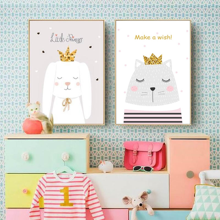 Moderne rosa prinsesse enhjørning plakat - lerretsveggkunstmaleri