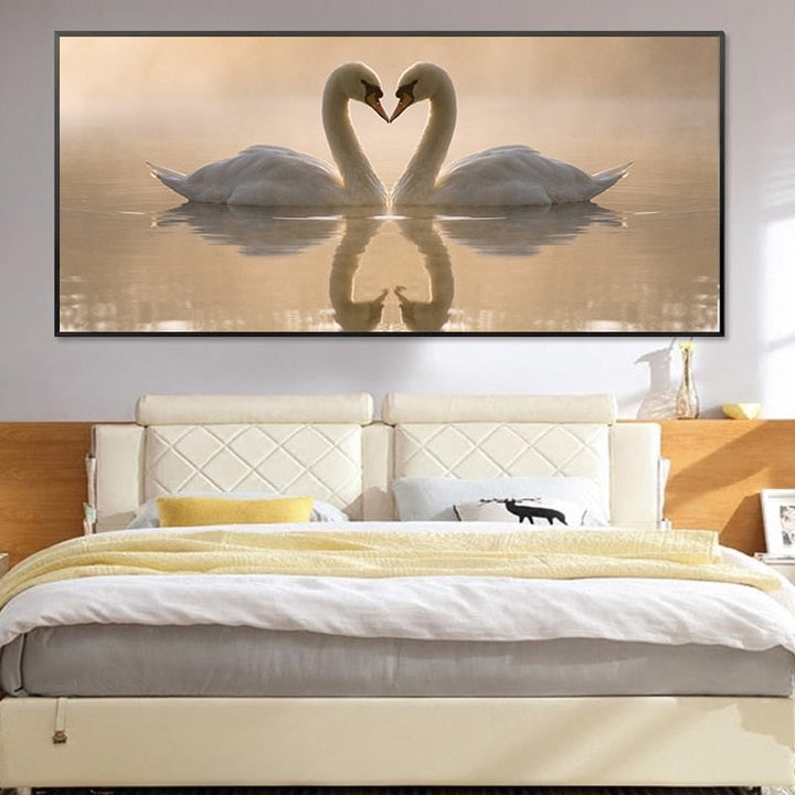 Love Coupe Of Swan Landskap - Lerret Veggkunst Maling