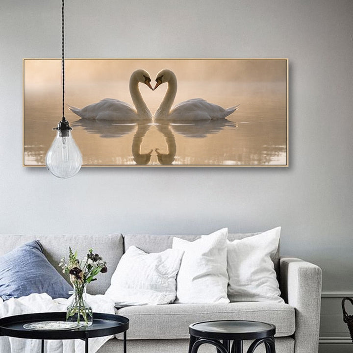Love Coupe Of Swan Landskap - Lerret Veggkunst Maling