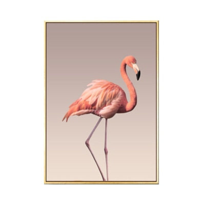 Moderne romantisk lerretsbilde med rosa peoner og flamingoer