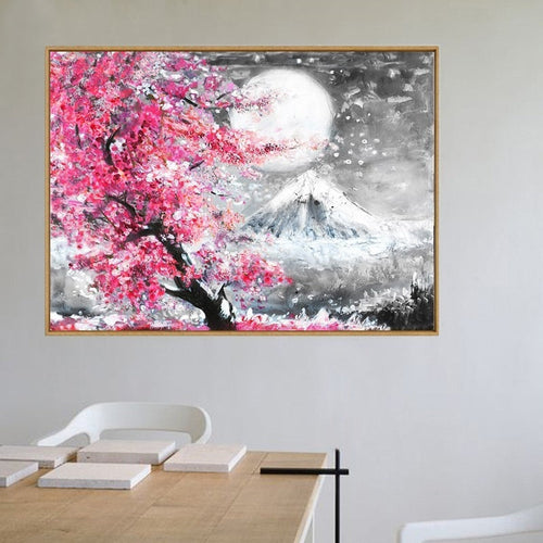 Mount Fuji Kirsjeblomstring Landskap Japan - Lerret Veggkunst Maleri