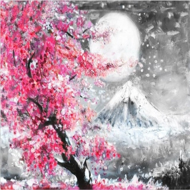 Mount Fuji Kirsjeblomstring Landskap Japan - Lerret Veggkunst Maleri