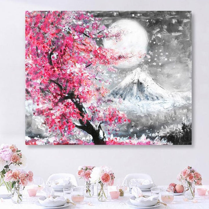 Mount Fuji Kirsjeblomstring Landskap Japan - Lerret Veggkunst Maleri