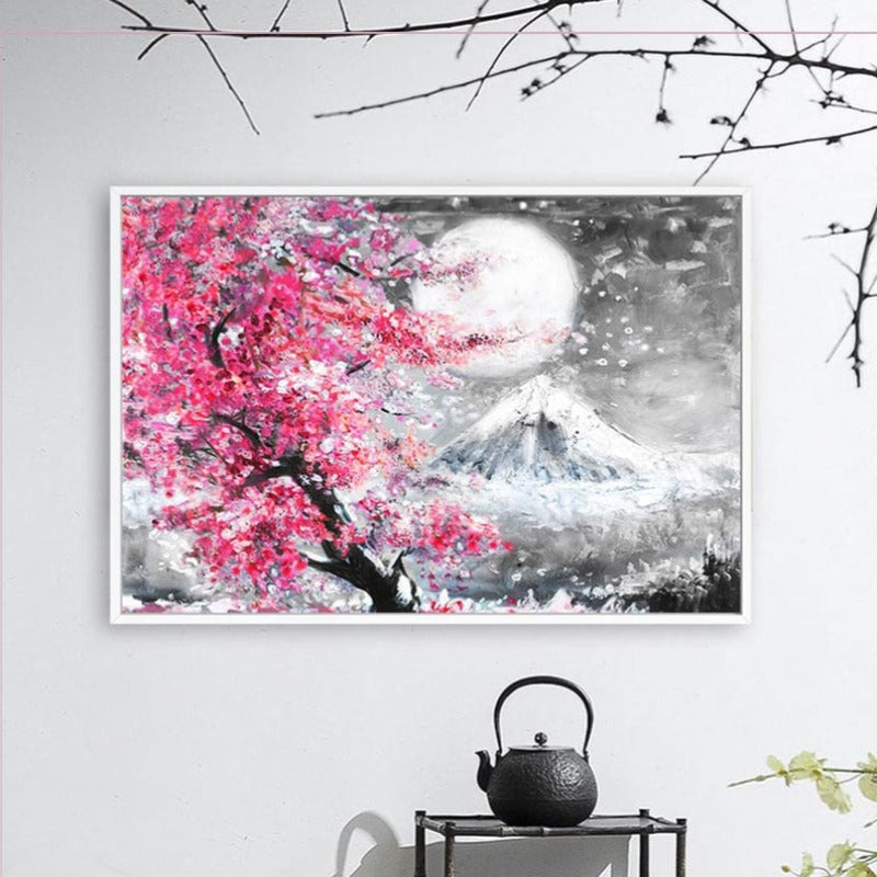 Mount Fuji Kirsjeblomstring Landskap Japan - Lerret Veggkunst Maleri