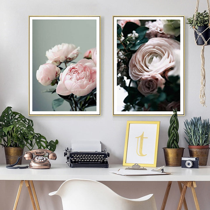 Moderne pioenrose lerretsmaleri – Galleri for blomsterbilder på lerret