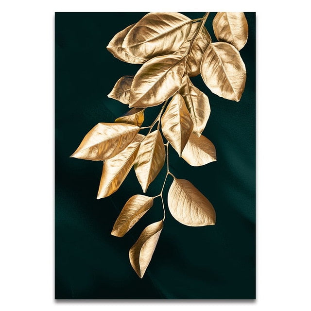 Gyldent blad veggkunst minimalistisk nordisk tropisk planter fin kunst lerrettrykk bilder for stue spisestue kunstdekor | Skanto