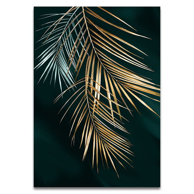 Gyldent blad veggkunst minimalistisk nordisk tropisk planter fin kunst lerrettrykk bilder for stue spisestue kunstdekor | Skanto