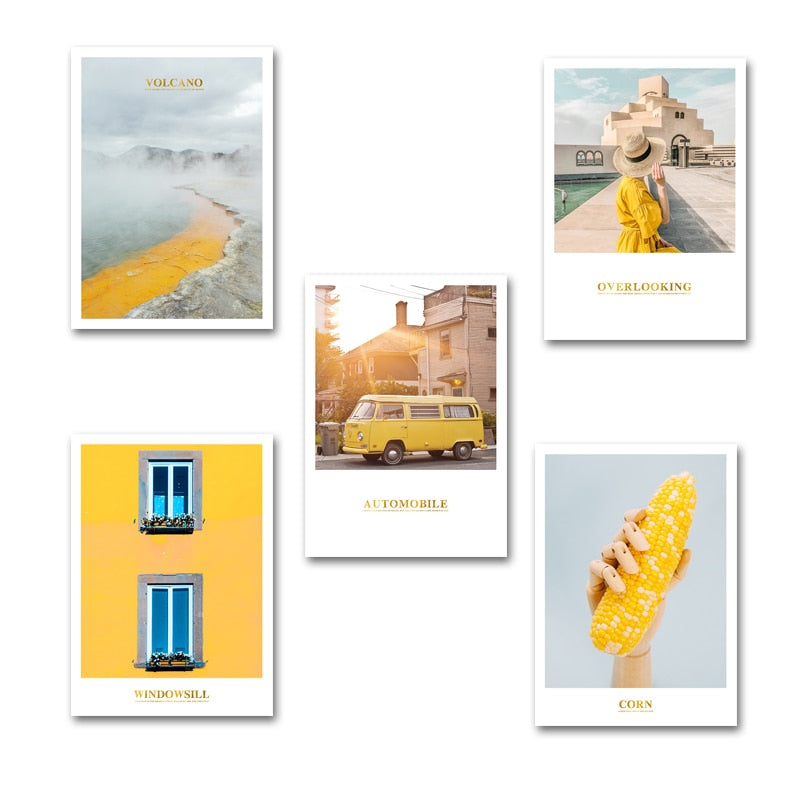 Moderne gule landskapsveggkunstplakat - lerret veggkunstmaleri