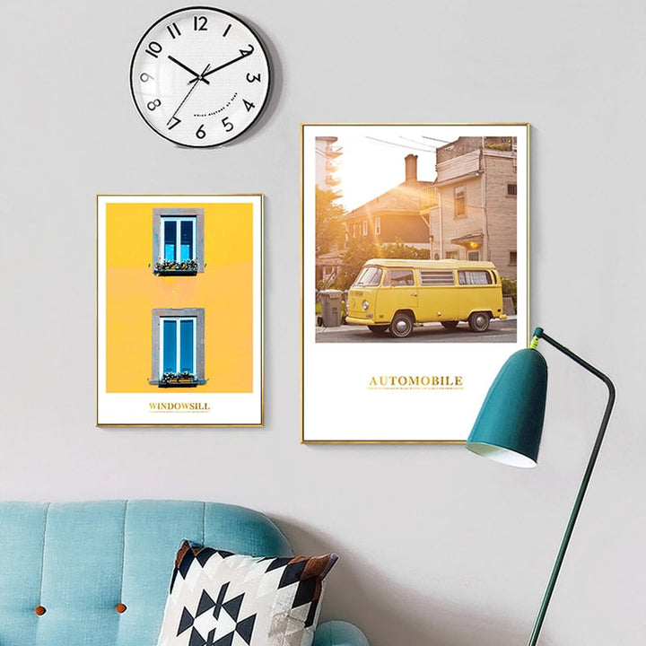 Moderne gule landskapsveggkunstplakat - lerret veggkunstmaleri