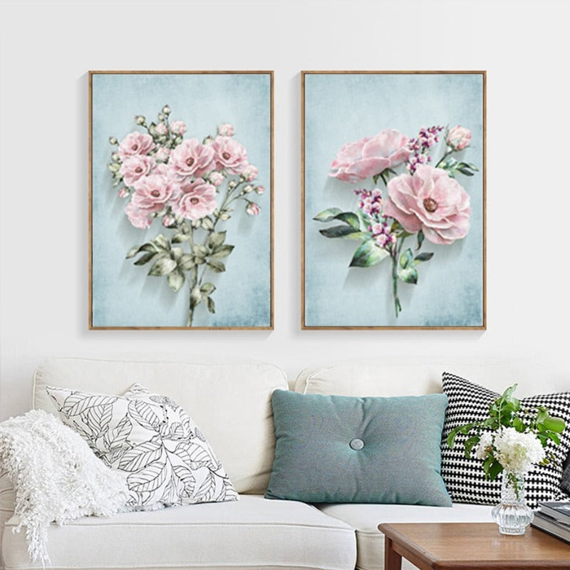 Moderne pastorale motiv med rosa blomster – lerretbilde