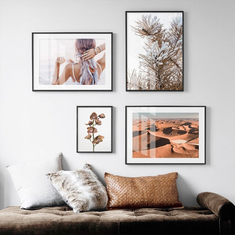 Moderne maleri med tørkede blomster – lerretbilde