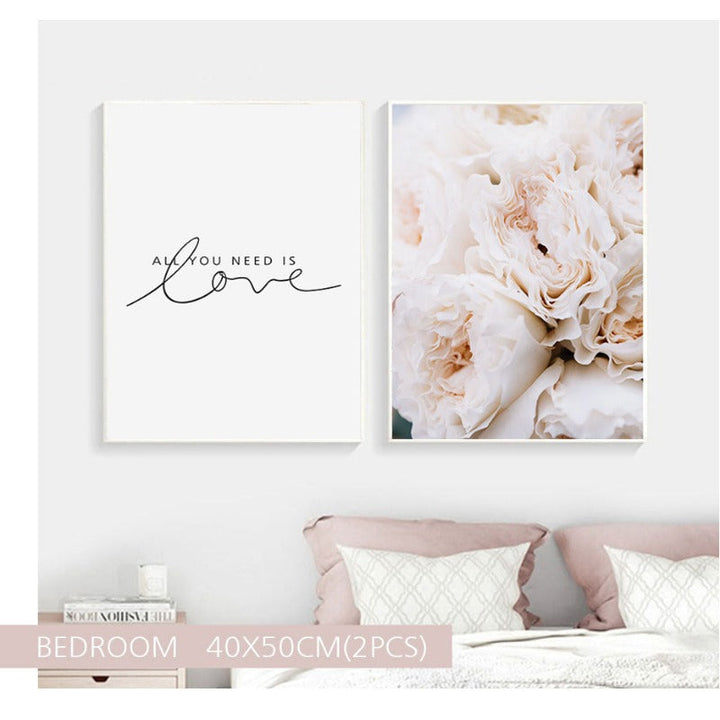 Blush Pink Pioner Veggkunst Bilder - Lerret Veggkunst Maleri | Skanto