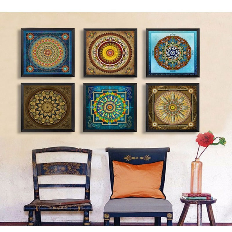 Mandala Ornament Thangka Yoga - Lærredsveggkunst Maleri