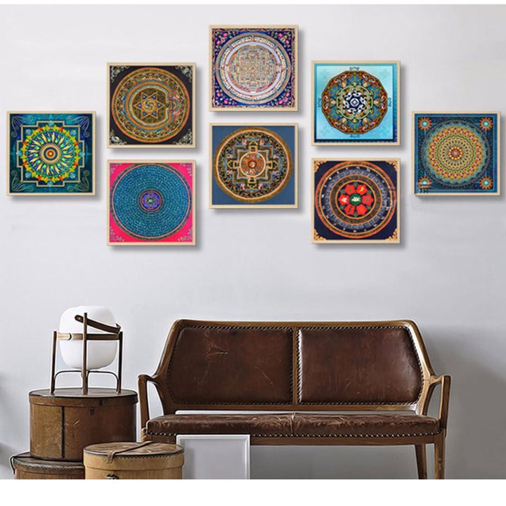Mandala Ornament Thangka Yoga - Lærredsveggkunst Maleri