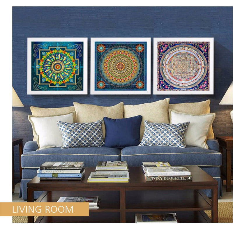 Mandala Ornament Thangka Yoga - Lærredsveggkunst Maleri