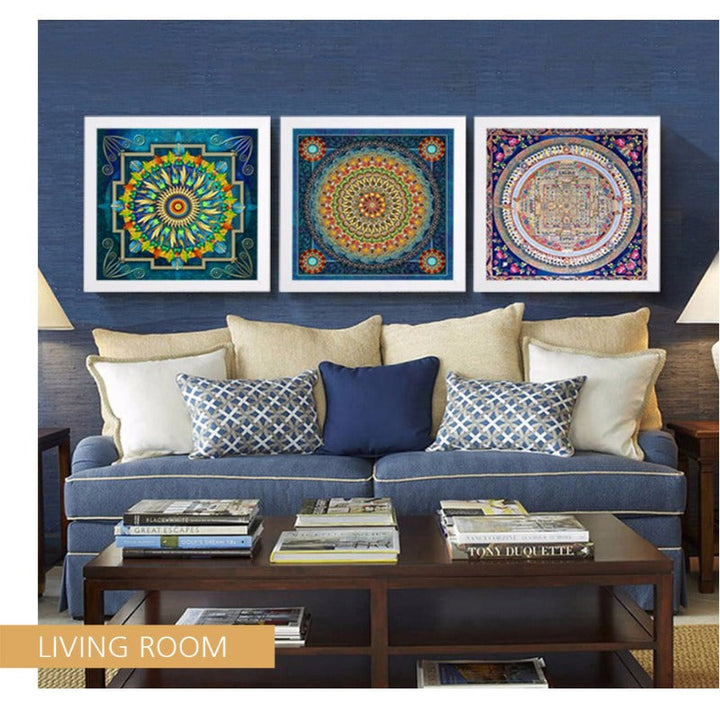 Mandala Ornament Thangka Yoga - Lærredsveggkunst Maleri