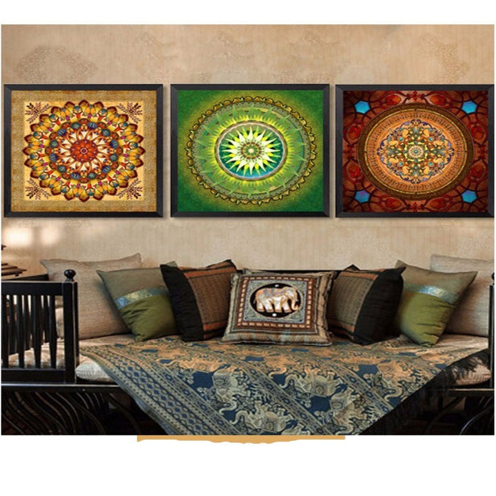 Mandala Ornament Thangka Yoga - Lærredsveggkunst Maleri