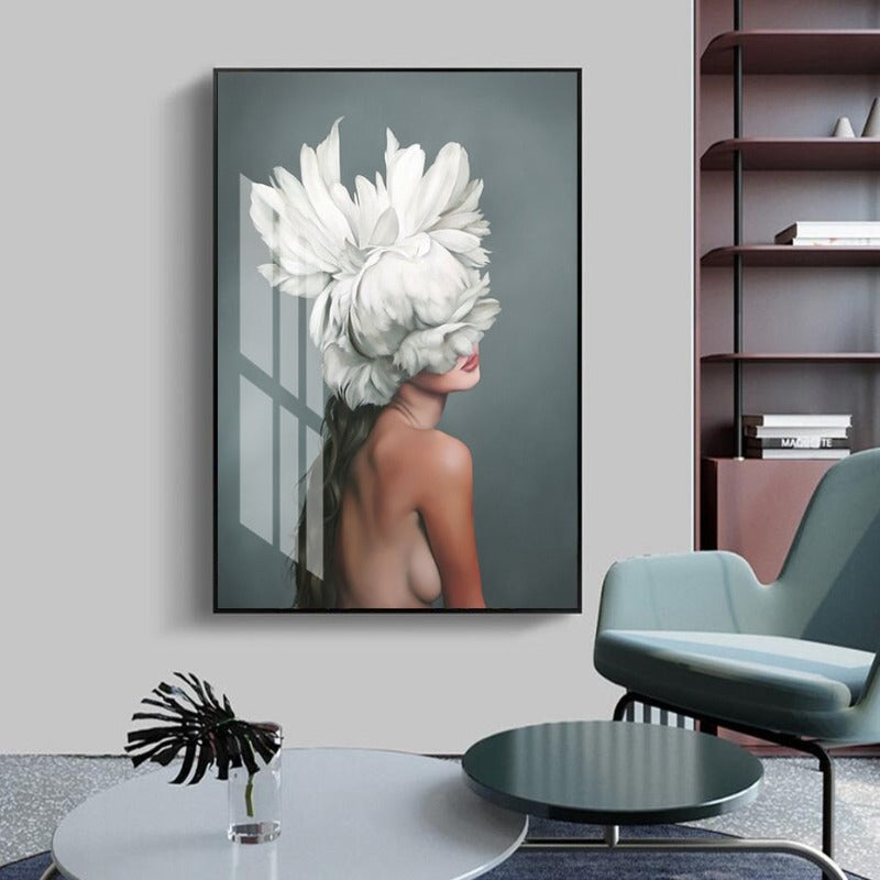 Floral Girl Veggkunst Bilder Skjønnhet - Lerret Veggkunst Maleri