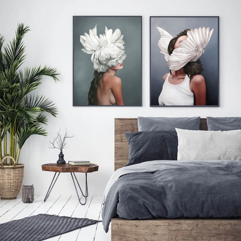 Floral Girl Veggkunst Bilder Skjønnhet - Lerret Veggkunst Maleri