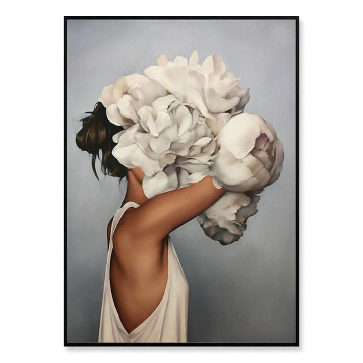 Floral Girl Veggkunst Bilder Skjønnhet - Lerret Veggkunst Maleri