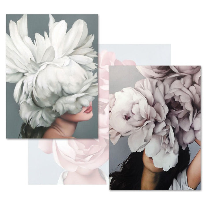 Floral Girl Veggkunst Bilder Skjønnhet - Lerret Veggkunst Maleri