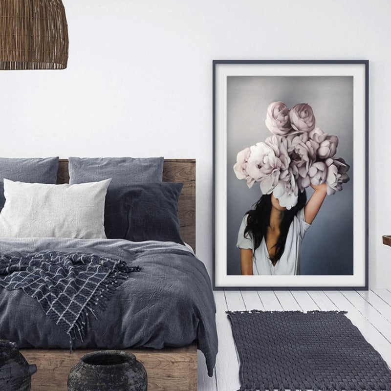 Floral Girl Veggkunst Bilder Skjønnhet - Lerret Veggkunst Maleri