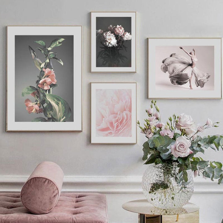 Moderne rosa blomstermaleri «Jomfruens fred» – lerretsbilde