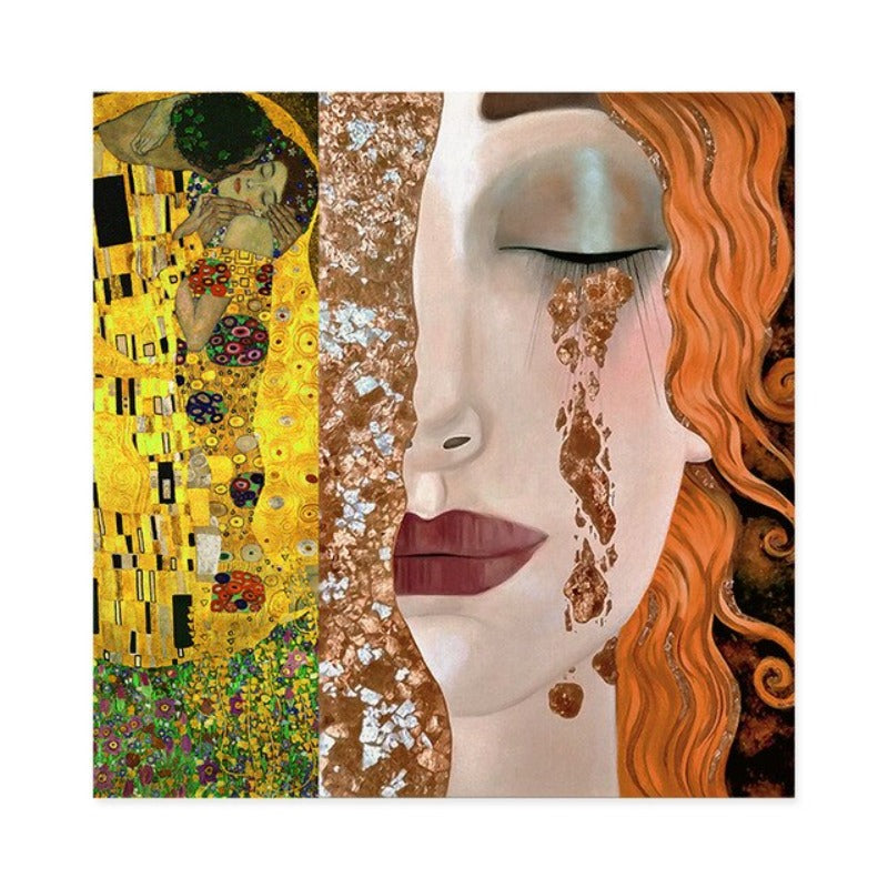Gustav Klimt Gyldne tårer og kyss jente - Lerret veggkunst maleri
