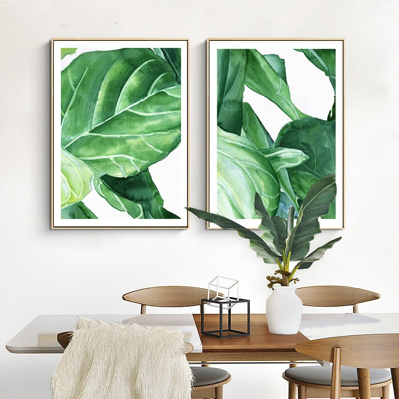 Moderne nordiske naturmotiv med tropiske blader – lerretbilde